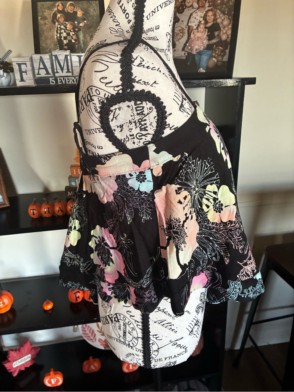 Free People Get your Love Black Floral Spaghetti-Strap Top - Multicolor Print xs - Picture 6 of 9